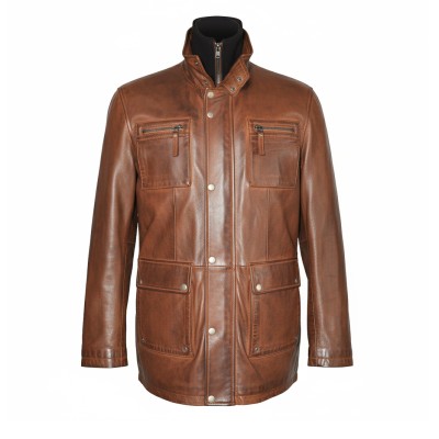 Veste en cuir avec double fermeture éclair amovible MESSY