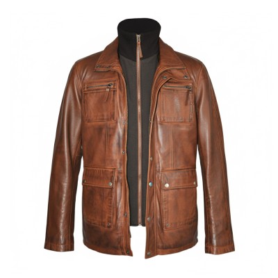 Veste en cuir avec double fermeture éclair amovible MESSY