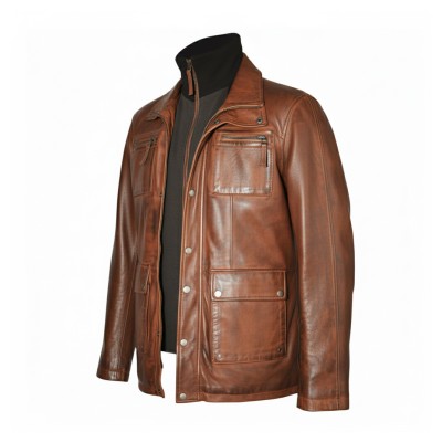 Veste en cuir avec double fermeture éclair amovible MESSY