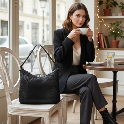 Sac à bandoulière en cuir tressé 30x26x7 cm TRAMA