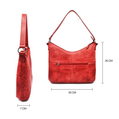 Sac à bandoulière en cuir tressé 30x26x7 cm TRAMA