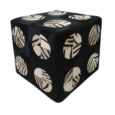 Tabouret pouf recouvert en peau de vache 45x45x45 cm