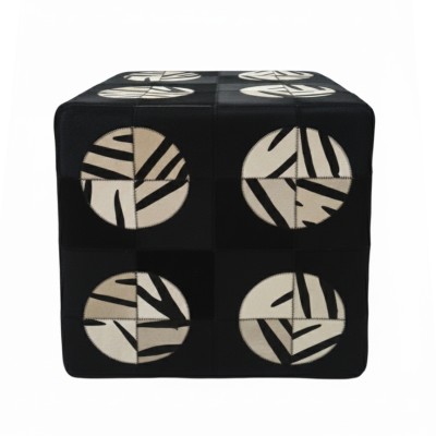 Tabouret pouf recouvert en peau de vache 45x45x45 cm