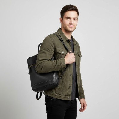 Sac à dos en cuir naturel 26x23x8 cm ANGLE