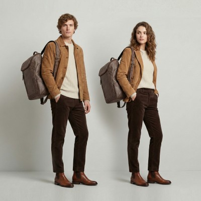 Sac à dos en cuir gravé de style vintage avec fermeture à glissière