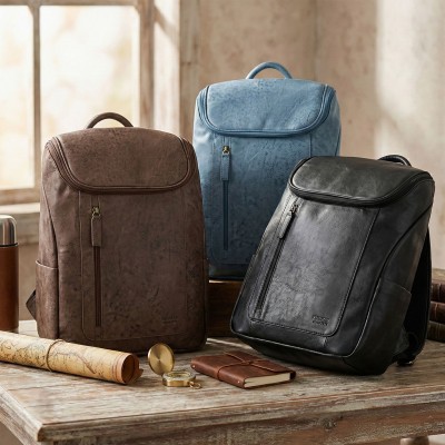 Sac à dos en cuir gravé de style vintage avec fermeture à glissière