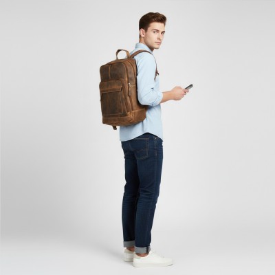 Sac à dos en cuir naturel 30x40x12 cm MERCO