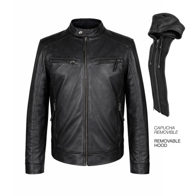 Veste en cuir NOTTE à capuche amovible