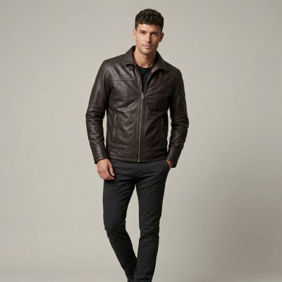 Veste en cuir à col classique modèle GARBO