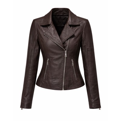 Veste en cuir style biker avec fermeture éclair modèle NORA