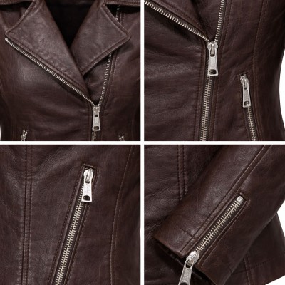 Veste en cuir style biker avec fermeture éclair modèle NORA
