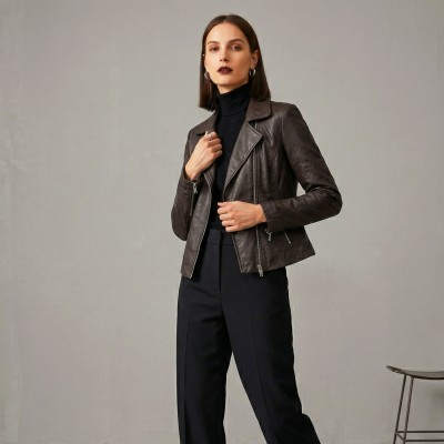 Veste en cuir style biker avec fermeture éclair modèle NORA
