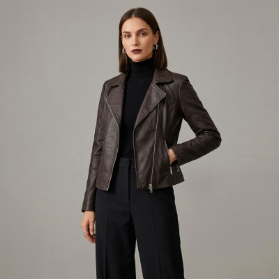 Veste en cuir style biker avec fermeture éclair modèle NORA
