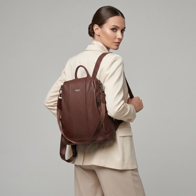 Sac à dos en cuir avec fermetures éclair 24x34x16 cm CACAO