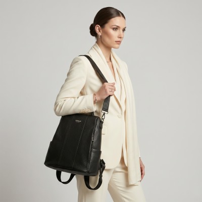 Sac à dos en cuir avec fermetures éclair 24x34x16 cm CACAO