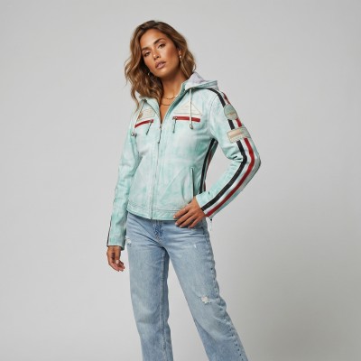 Veste en cuir avec patchs et capuche amovible BOLLWOM