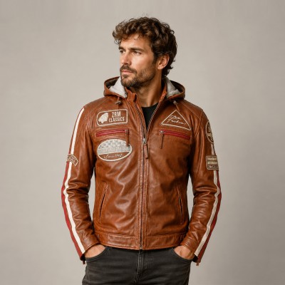 Veste en cuir avec patchs - BOLLWO