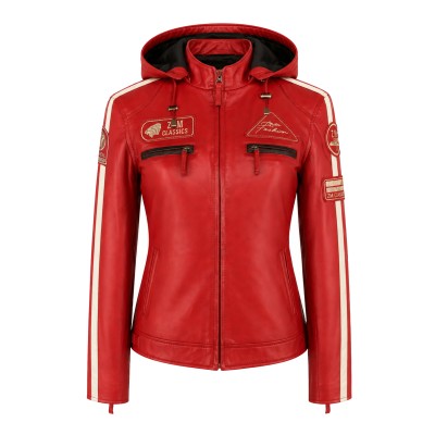 Veste en cuir avec patchs et capuche amovible BOLLWOM