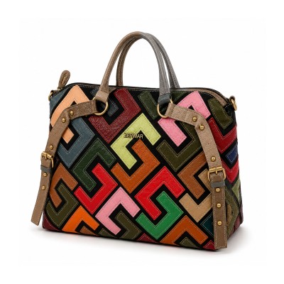 Sac en Cuir à Triple Anse 42x35x12 cm Modèle GEOMETRIC
