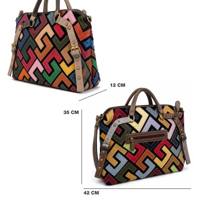 Sac en Cuir à Triple Anse 42x35x12 cm Modèle GEOMETRIC