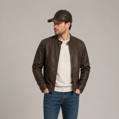 Casquette en Cuir avec Détail Décoratif et Fermeture Réglable
