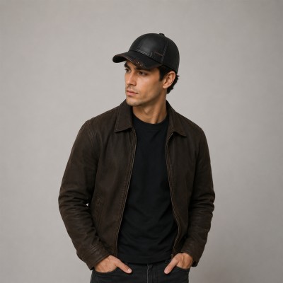 Casquette en Cuir avec Détail Décoratif et Fermeture Réglable