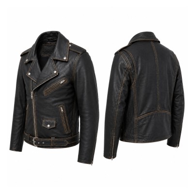 Blouson Biker en Cuir Heritage