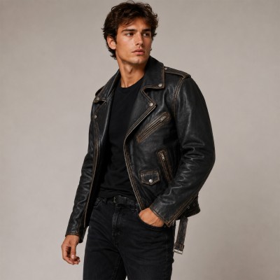 Blouson Biker en Cuir Heritage