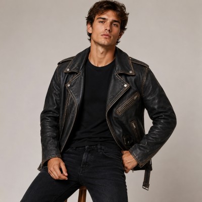 Blouson Biker en Cuir Heritage