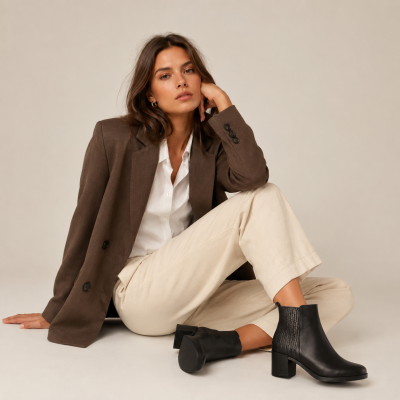 Bottines en cuir avec talon et détail tressé