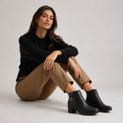 Bottines en cuir à talon et fermeture éclair modèle HIGHES