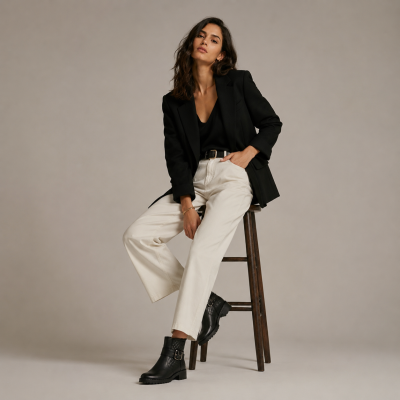 Bottines en cuir matelassées avec boucle et zip