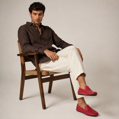 Mocassins masque en cuir homme - grandes tailles