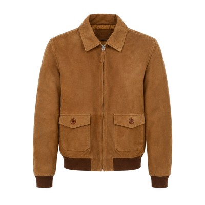 Veste en daim à col classique et fermeture zippée FABBIO