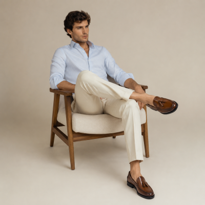 Mocassins homme à pompons et semelle cuir - Grande taille