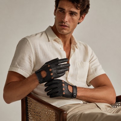 Gants de conduite en cuir avec fermeture à bouton