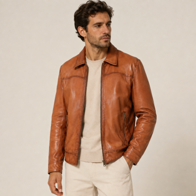 Blouson en cuir col classique modèle SAVE