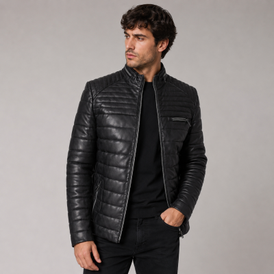 Veste en cuir matelassée BLUEBERRY