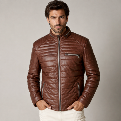 Veste en cuir matelassée BLUEBERRY
