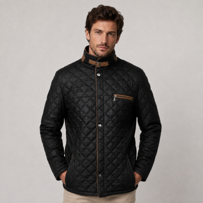 Veste en cuir rembourrée avec double fermeture et boucle
