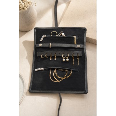 Boîte à bijoux de voyage en cuir 19x16,5 cm