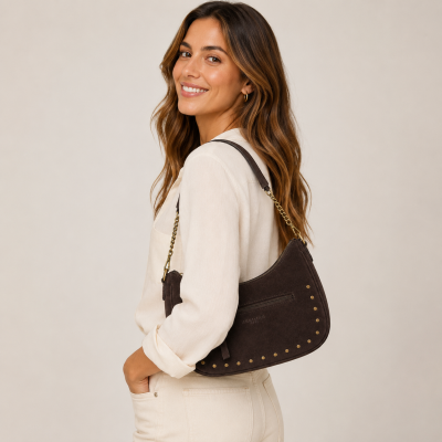 Sac en daim à doubles anses et clous 32x20x10 cm