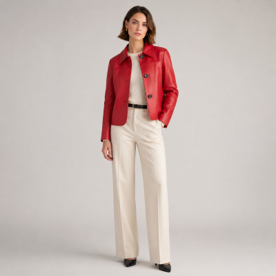Veste en cuir boutonnée avec col classique BELLY