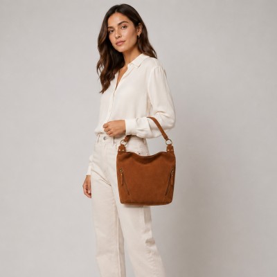 Sac en daim à doubles anses 33x24x11 cm POVE