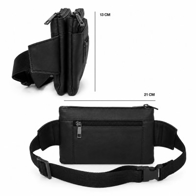 Sac banane rectangulaire en cuir avec sangle réglable 21x13 cm