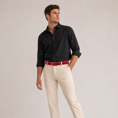 Ceinture tressée élastique avec détails en cuir SOLID