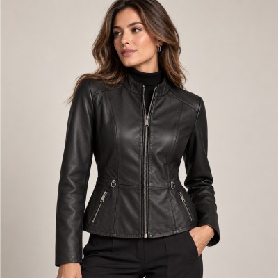 Veste en cuir avec fermeture éclair modèle BARNA
