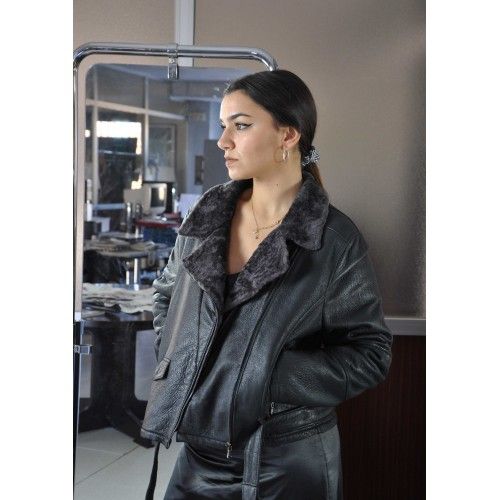 Veste en cuir double face pour femme couleur noir Zerimar - 1