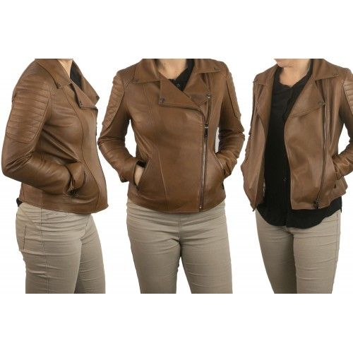 Veste en cuir style motard avec épaules rembourrées pour femme Zerimar - 4