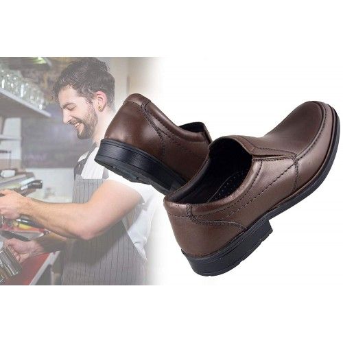 Chaussures pour serveur, barman et hotellerie en cuir couleur marron Zerimar - 6